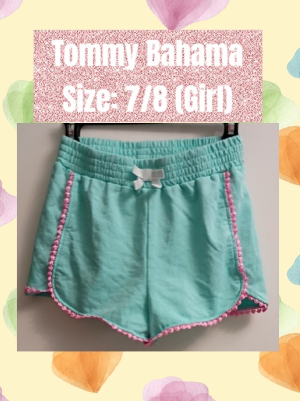 Girl's Turquoise Lounge Shorts with Pink Trim